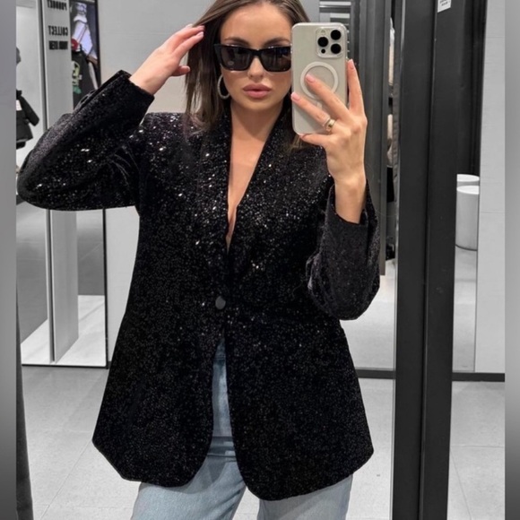 Zara Sequined Blazer BNWT XLarge Bloggers Favorite! - Picture 3 of 15